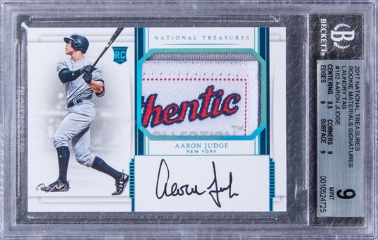 2017 Panini National Treasures #162 Aaron Judge Signed Jersey Patch Rookie Card (#1/1) - BGS MINT 9/BGS 10